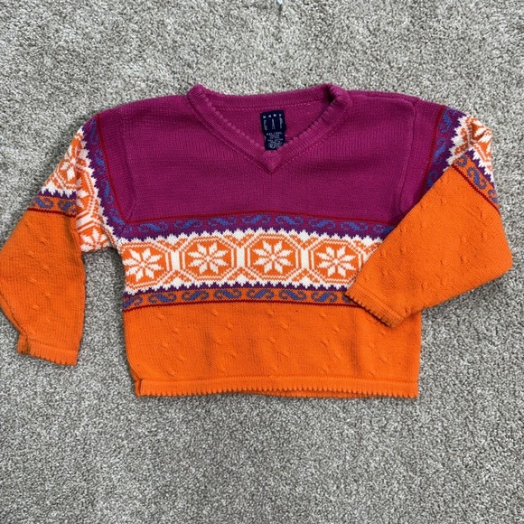 GAP Other - Baby Gap Sweater Toddler 24-36M Pink Orange Fair Isle Knit V-Neck Pullover